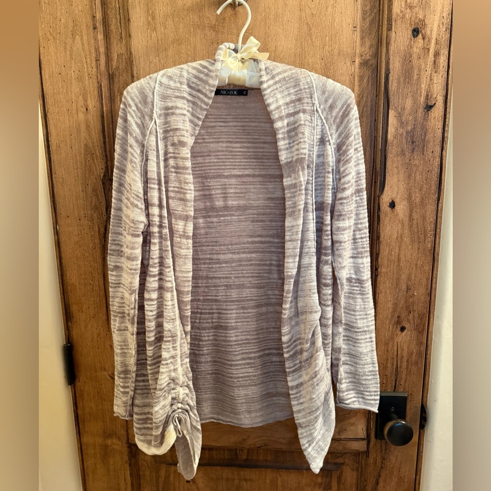 NIC+ZOE Gray Cardigan Sweater with Draped Open Front